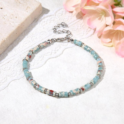 Aqua Terra Jasper Heishi Bracelet Natural Gemstone Flat Bead Stretch Bracelet for Men & Women — Ocean Earth Boho Beach Jewelry Gift
