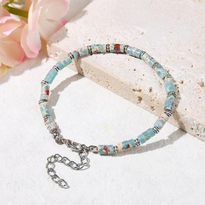Aqua Terra Jasper Heishi Bracelet Natural Gemstone Flat Bead Stretch Bracelet for Men & Women — Ocean Earth Boho Beach Jewelry Gift