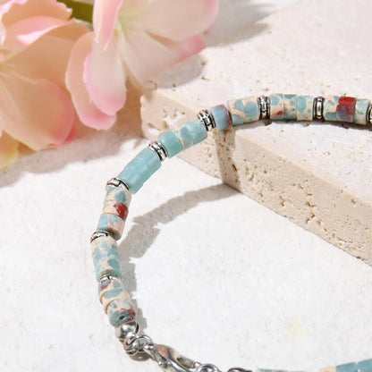Aqua Terra Jasper Heishi Bracelet Natural Gemstone Flat Bead Stretch Bracelet for Men & Women — Ocean Earth Boho Beach Jewelry Gift