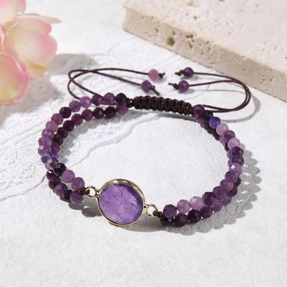 Double Layer Amethyst Bracelet Natural Purple Gemstone Beads for Men & Women — Calming Intuition Healing Crystal February Birthstone Gift
