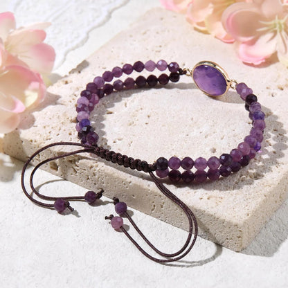 Double Layer Amethyst Bracelet Natural Purple Gemstone Beads for Men & Women — Calming Intuition Healing Crystal February Birthstone Gift