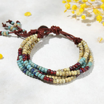 Four Strand Seed Bead Wrap Bracelet Handcrafted Boho Beaded Cuff for Women — Colorful Layered Stackable Festival Jewelry Gift