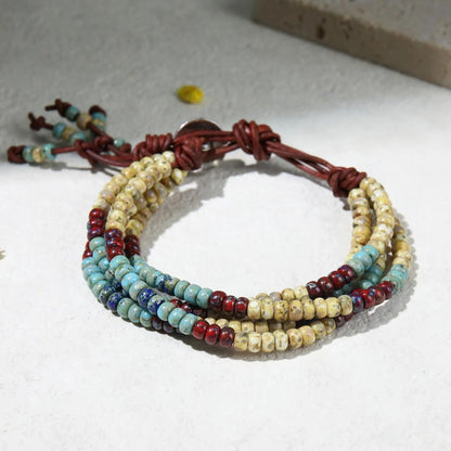 Four Strand Seed Bead Wrap Bracelet Handcrafted Boho Beaded Cuff for Women — Colorful Layered Stackable Festival Jewelry Gift