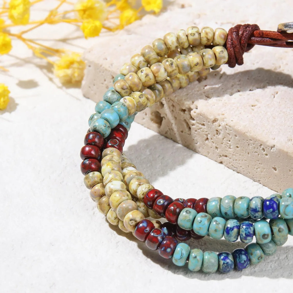 Four Strand Seed Bead Wrap Bracelet Handcrafted Boho Beaded Cuff for Women — Colorful Layered Stackable Festival Jewelry Gift
