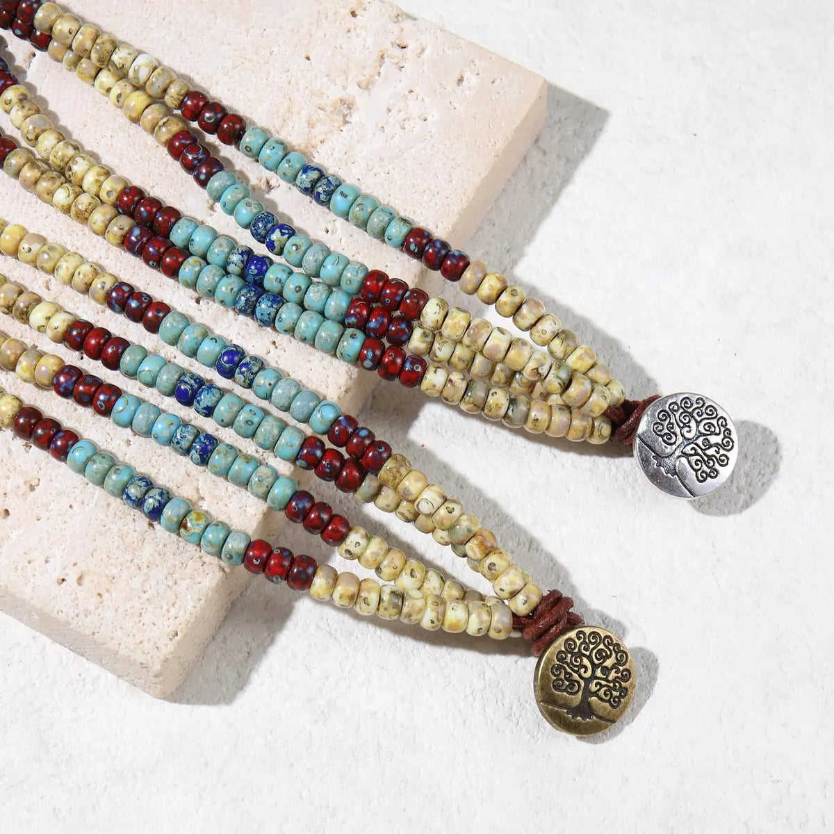 Four Strand Seed Bead Wrap Bracelet Handcrafted Boho Beaded Cuff for Women — Colorful Layered Stackable Festival Jewelry Gift